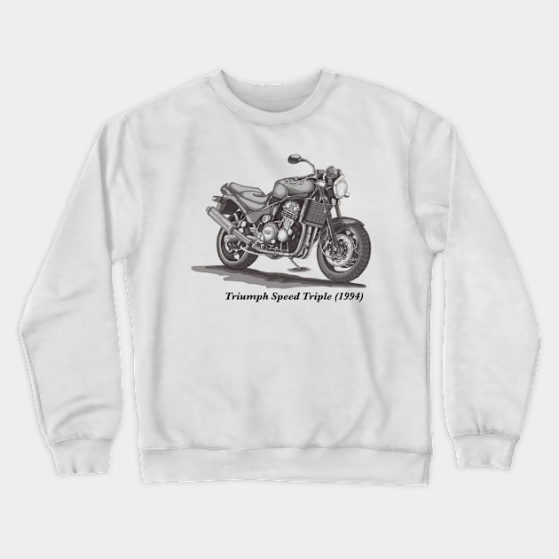 Drawing of Retro Classic Motorcycle Triumph Speed Triple 1994 Crewneck Sweatshirt by Roza@Artpage